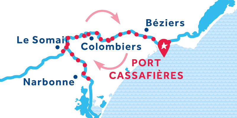 Port Cassafières HEEN EN TERUG via Narbonne
