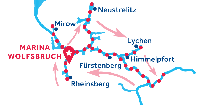 Marina Wolfsbruch ALLER-RETOUR via Rheinsberg, Mirow, Neustrelitz, Lychen