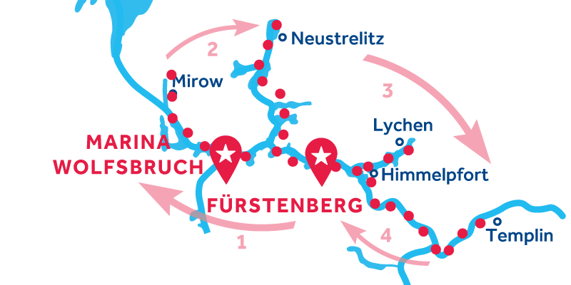 Fürstenberg HEEN EN TERUG via Mirow, Neustrelitz & Templin