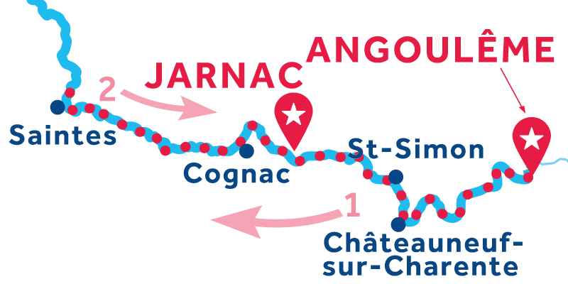 Angoulême à Jarnac via Saintes
