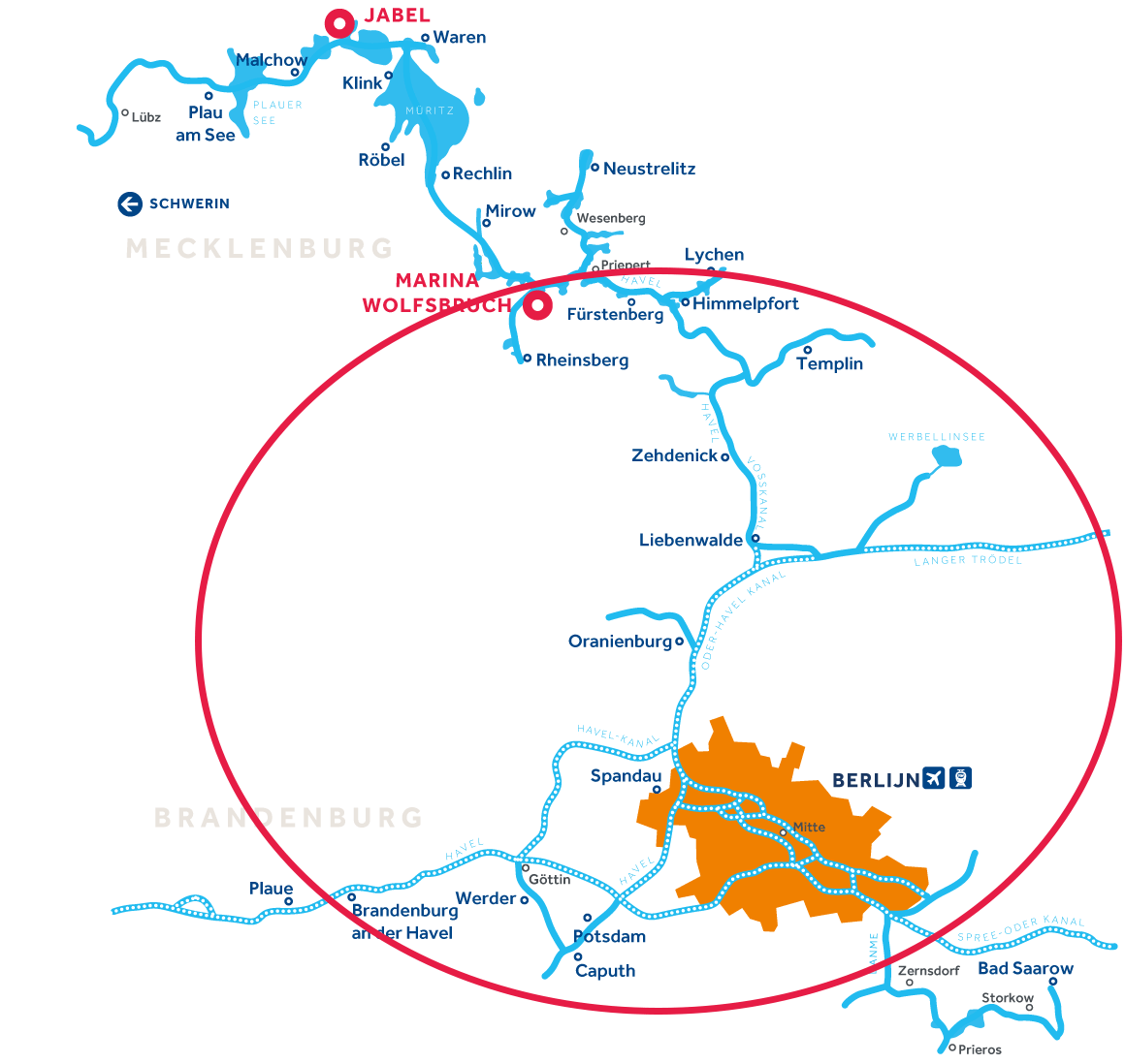 Kaart van het vaargebied van Brandenburg