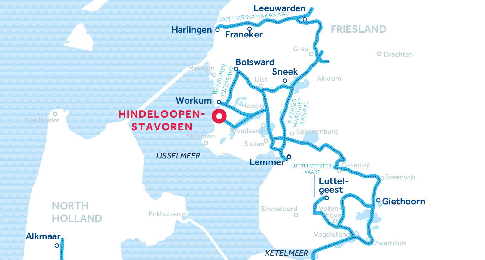 De kaart van vaarregio's Friesland