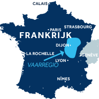 Kaart met vaargebied Bourgondië Franche-Comté in Frankrijk