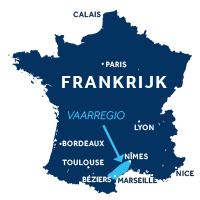 De kaart laat zien waar vaargebied De Camargue ligt in Frankrijk 