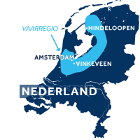 De kaart laat zien waar de vaarregio's Friesland & Holland zich in Nederland bevinden