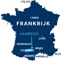 De kaart laat zien waar vaargebied De Lot ligt in Frankrijk 