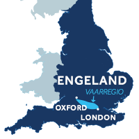 De kaart laat zien waar de Theems zicht in Engeland bevindt.