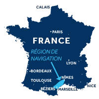 Carte indiquant la zone de navigation en Camargue en France